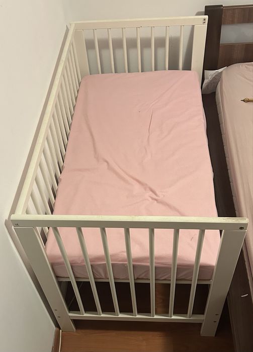 Patut copii din lemn alb + saltea