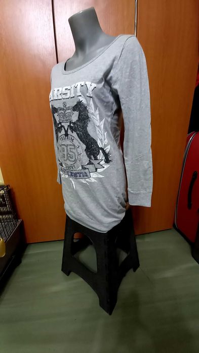 Bluza lunga /tunica Evie gri, maneci lungi, imprimeu frumos, UK