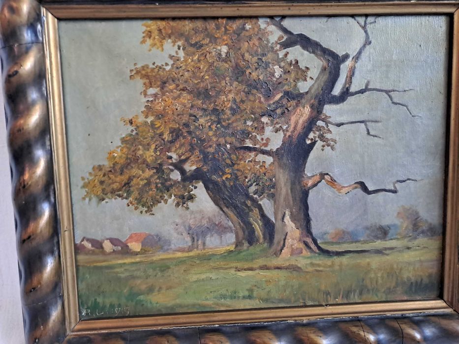 tablou vechi pictura pe panza 31/38 cm semnat datat 1919