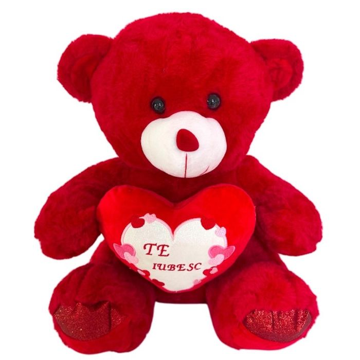 Плюшено мече от бонбони със сърце и текст "Сладка любов", височина 40с