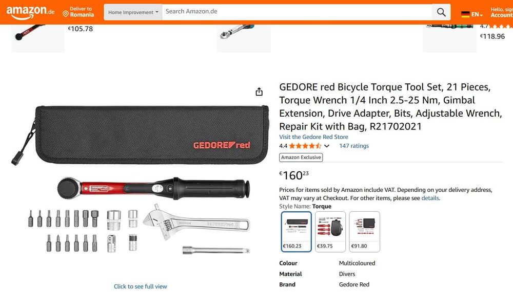 Set de scule dinamometrice GEDORE red R21702021 pentru biciclete