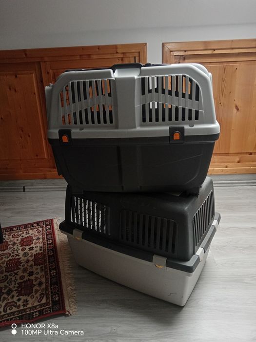 Vind 2 boxe de transport câini.Menționezi ca sunt folosite stare bună.