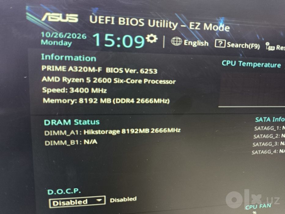 Asus Prime A320+Ryzen 5 2600
