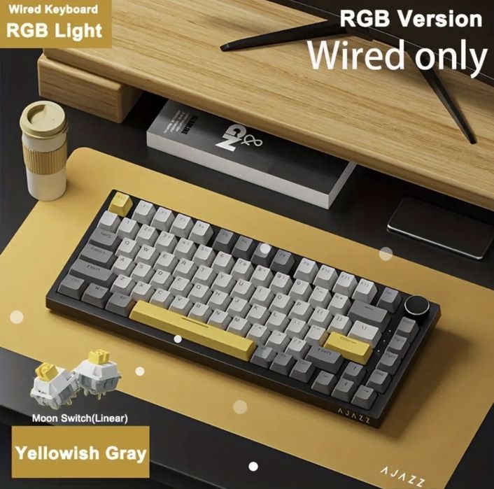 Чисто нова Механична Клавиатура Ajazz AK820 75% Gasket (Yellowish Gray)