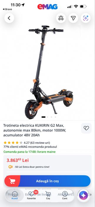 Trotineta Electrica KuKirin G2 Max, 80km, 1000W, 48V Impecabila