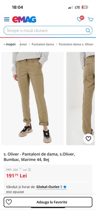 Pantaloni casual S.Oliver de dama, bumbac bej, nr.40