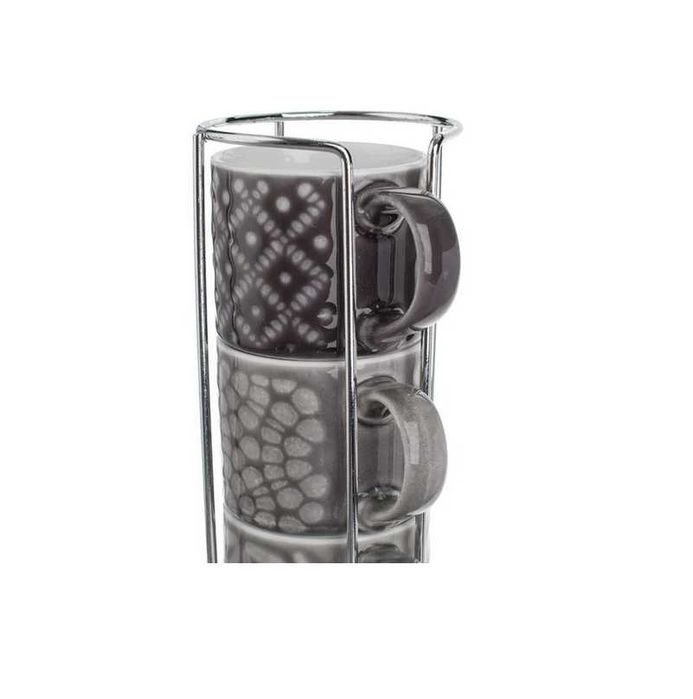 Комплект чаши за кафе Mercado Trade, Метална поставка, Сиви