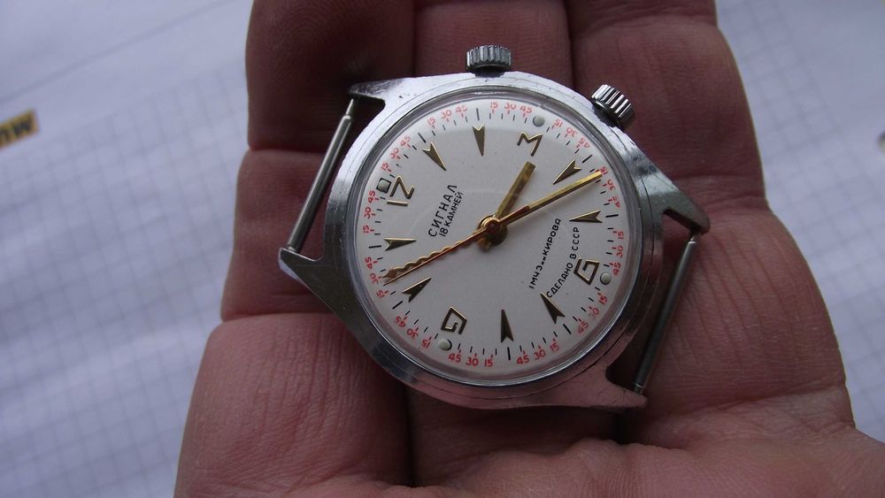 ЧАСОВНИК/Poljot СИГНАЛ-аларма/18к.мех-2612.1-стоманена каса-Рядък-СССР