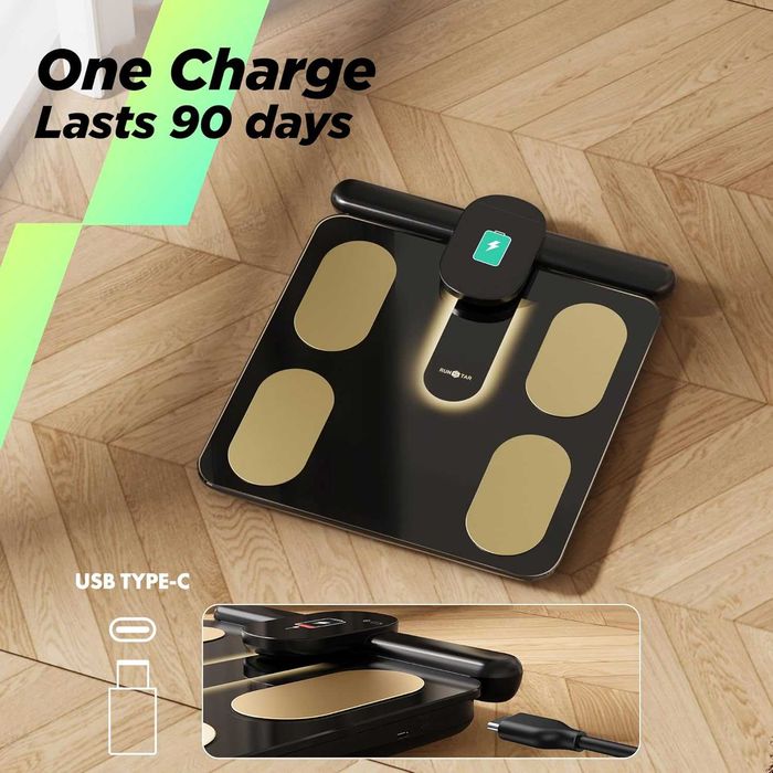 Cântar digital pentru baie cu 8 electrozi pentru greutate corporală și grăsime corporală, IMC, masă musculară și analiza a 28 de parametri corporali