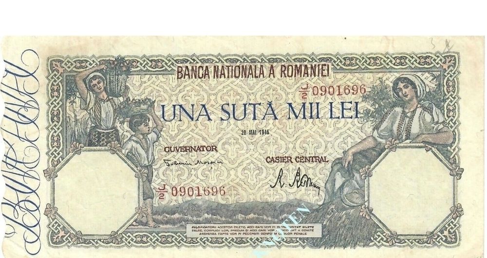 Bancnotă de Colecție: 100.000 Lei (Una Sută Mii Lei) - 1946