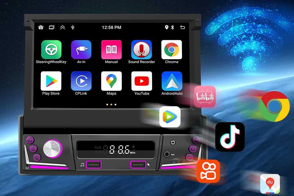 7” 1-DIN мултимедия с Android 13 RDS, 2GB/64GB, CarPlay AndroidAuto
