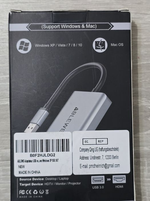 Adaptor USB la HDMI 1080p Full HD – Nou, Negru