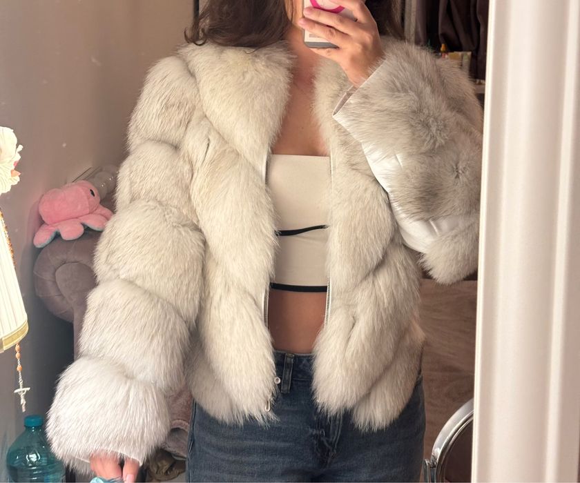 Blană naturală albă damă, elegantă, mărimea S-M