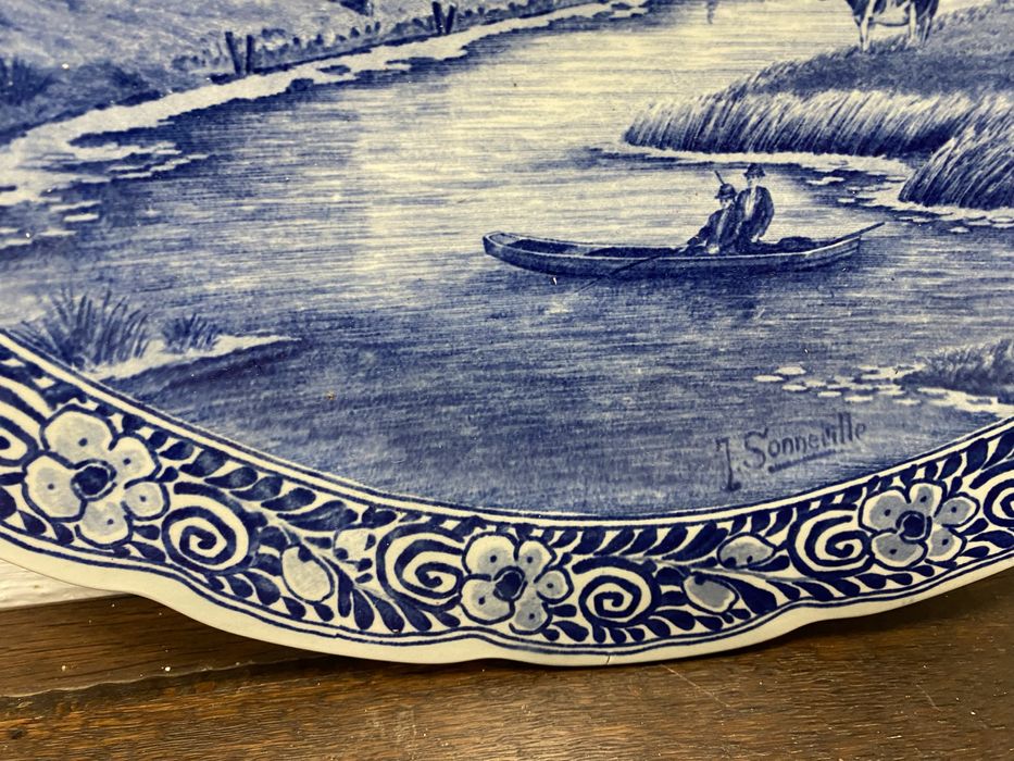 Голяма порцеланова Delft Blau чиния 40 см Holland 1920-1950