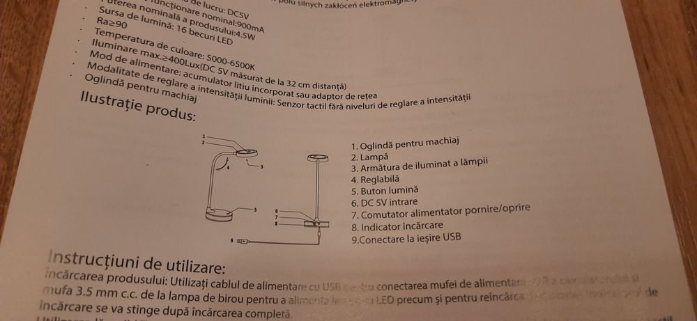 Lampa pentru Birou cu led si Oglinda, Nou!