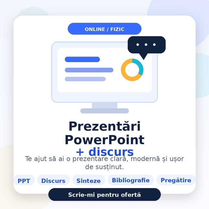 Prezentări PowerPoint, discursuri și pregătire pentru susținere – online/fizic