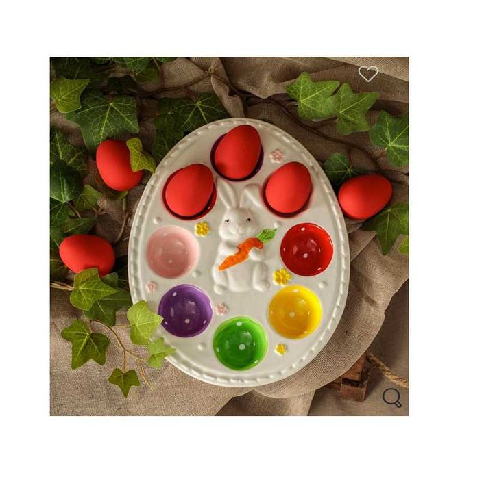 Великденска керамична чиния Mercado Trade, За 8бр. яйца, Зайче