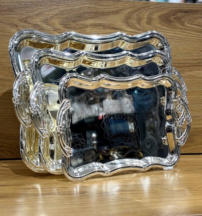 Подносы зеркальные  Gold/Silver Набор из 3 шт