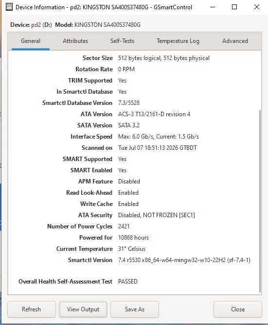SSD Kingston A400, 480GB, 2.5", SATA III