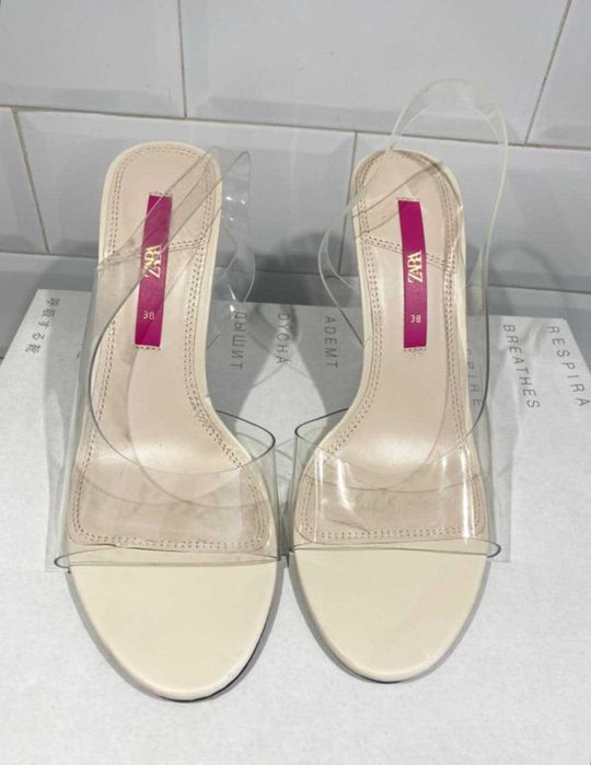 елегантни ZARA сандали на висок ток с прозрачна част