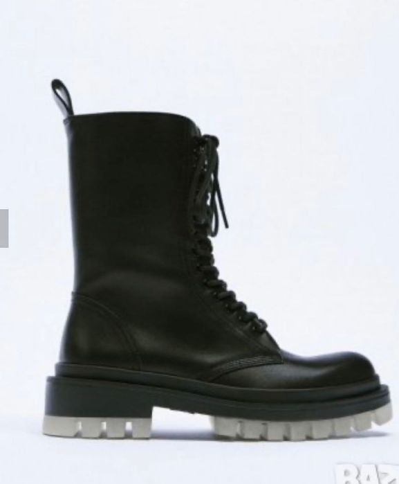 Черни  боти/кубинки ZARA ЕСТЕСТВЕНА кожа