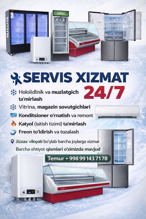 remont xaladelnik va muzlatgichlar barcha turdagi