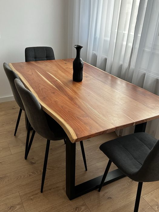 Masa dining THE HOME maro/neagra din lemn 90x160 cm