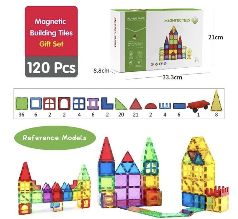 Magnetic Tiles - 120 piese magnetice MagPlayer – 7.5 cm