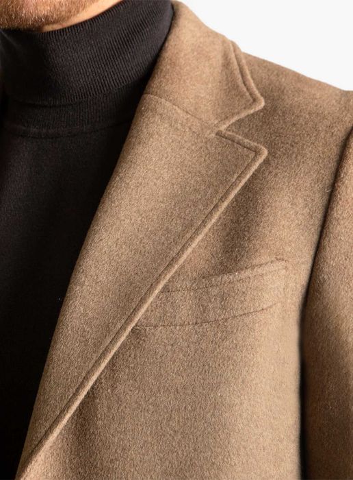 Palton slim de lux 46 S 48 M Eduard Dressler lana extravirgina camel