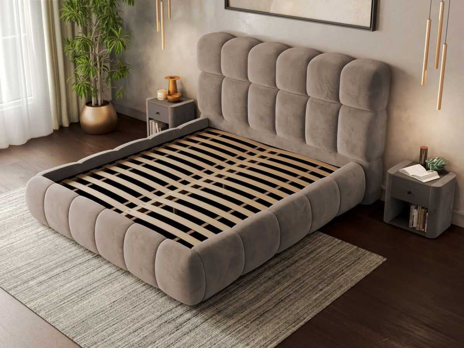 Pat Tapitat Espera tip bubble cu somiera fixa Cappuccino Velluto 29 - Transport Gratuit