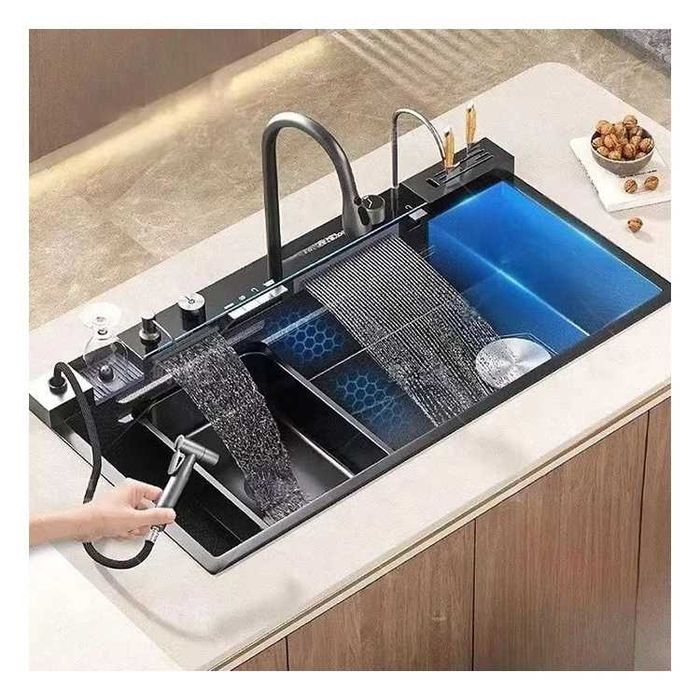 100см Модерна мултифункционална кухненска мивка с двоен водопад