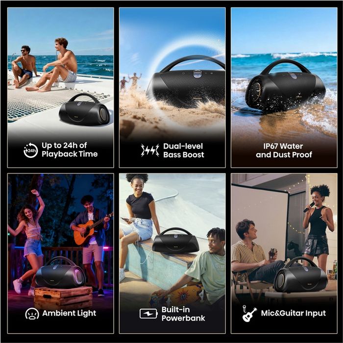 Нова безжична Bluetooth портативна колонка Hisense - VoyageBoom, IP67, черна 320W