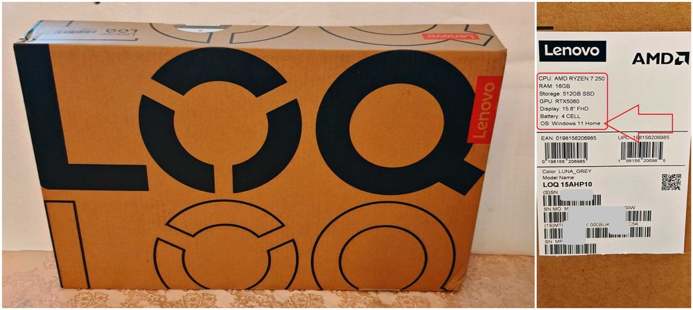 NVIDIA RTX 5060 8GB/AMD Ryzen 7 250/16GB RAM/512GB SSDNVME/15.6 FullHD IPS 144hz/Lenovo LOQ Gaming геймърски лаптоп пълен комплект гаранция до 09.2026