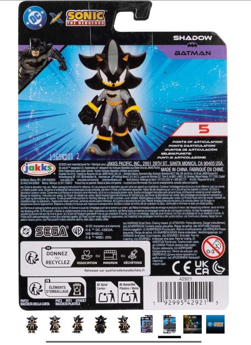 Нов DC x Sonic The Hedgehog alias Batman 6см оригинална екшън фигурка от Jakks Pacific, подвижна и детайлна, колекционерска опаковка-Sonic като Батман