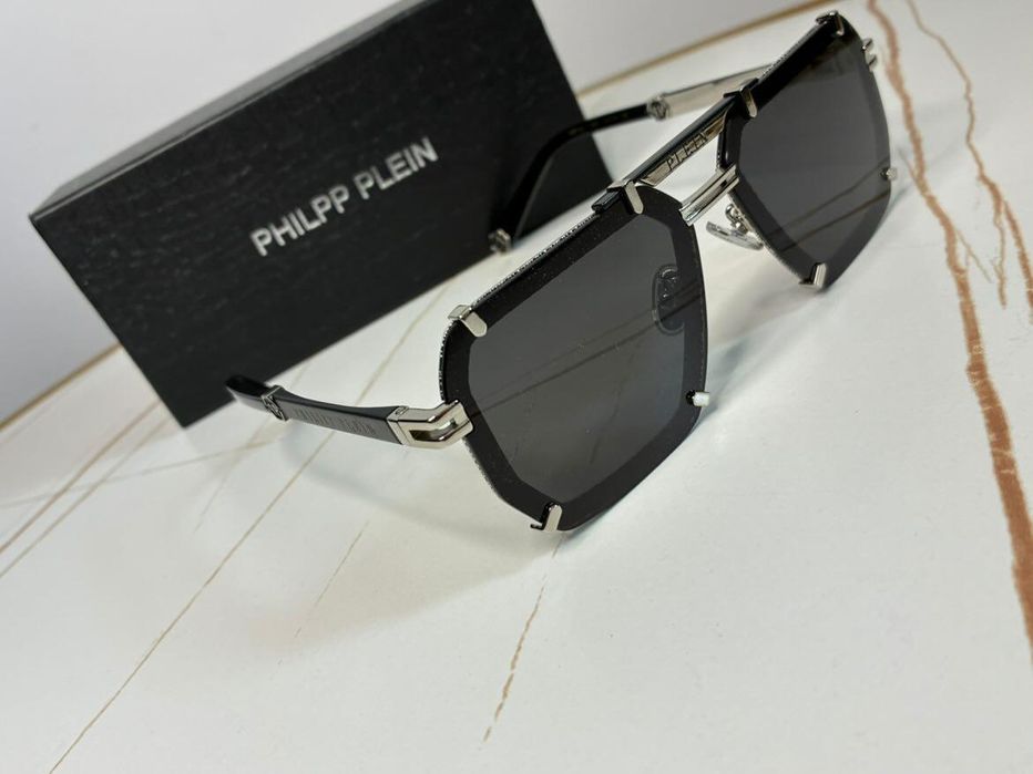 Ochelari de soare Philipp Plein Black/Silver – Stil Aviator/Hexagonal (Noi, cu toc)