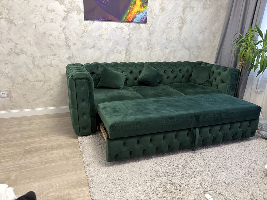 Canapea extensibila Chesterfield verde smarald