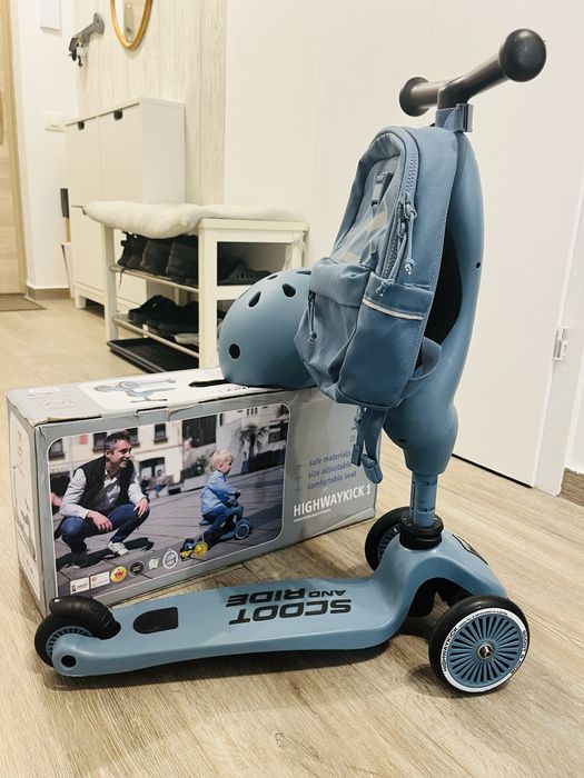 Scoot and ride trotineta, casca si rucsac