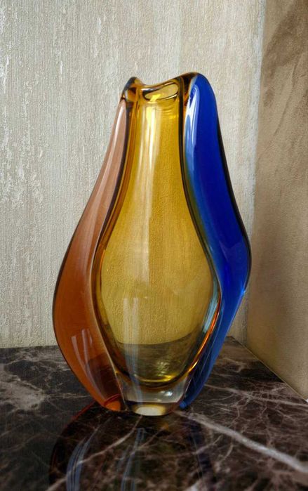 Vază vintage din sticlă artistică Romana, anii 1960