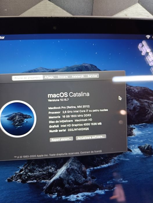 Laptop macbook pro Intel i7 ssd 512gb 16gb ram display 15.4 2k baterie bună