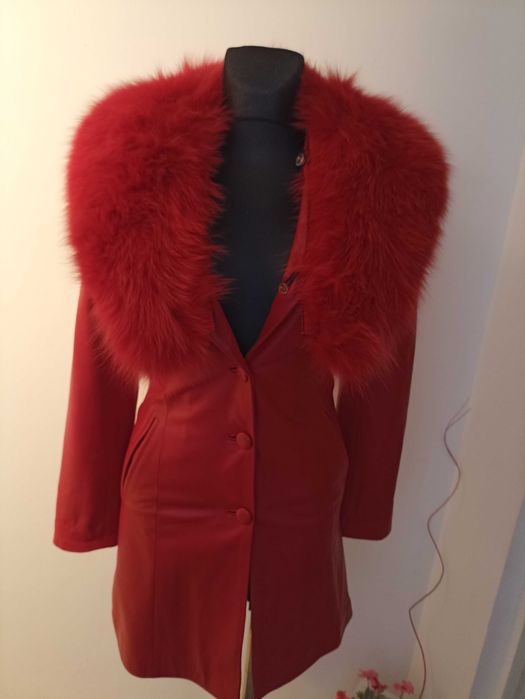 Palton piele naturala cu guler vulpe naturala ,S