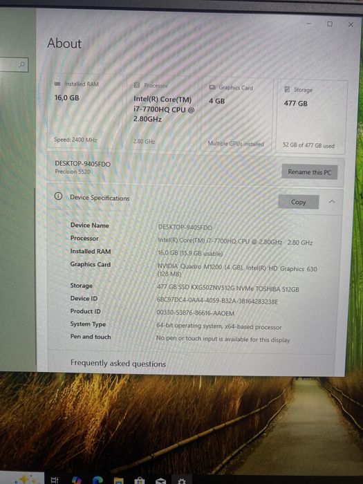 Laptop Dell Precision 5520 i7 7700HQ 4gb Quatro M1200