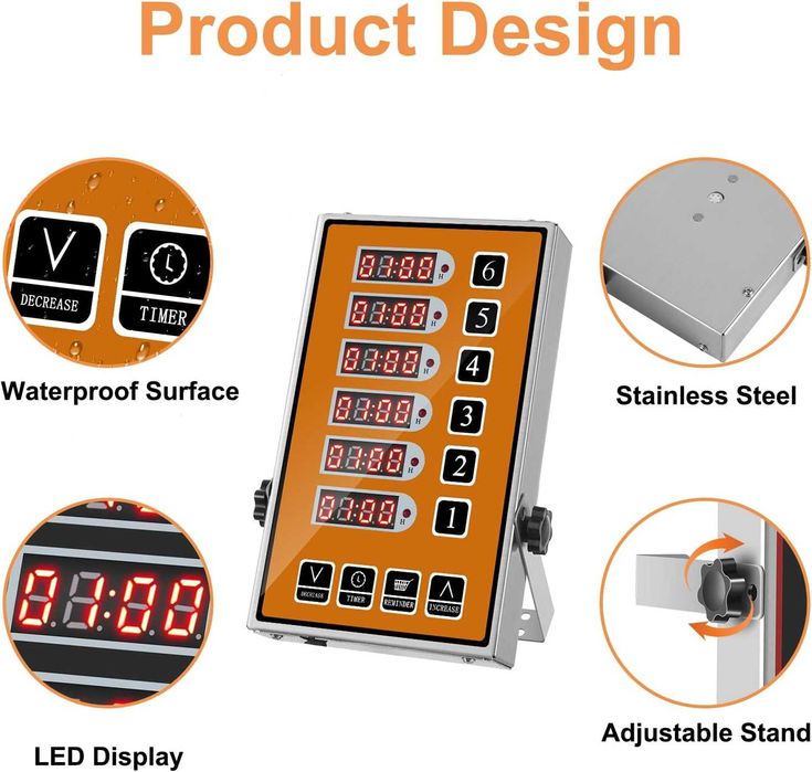 Шест канален кухненски таймер-дигитален с функция напомняне YOOYIST