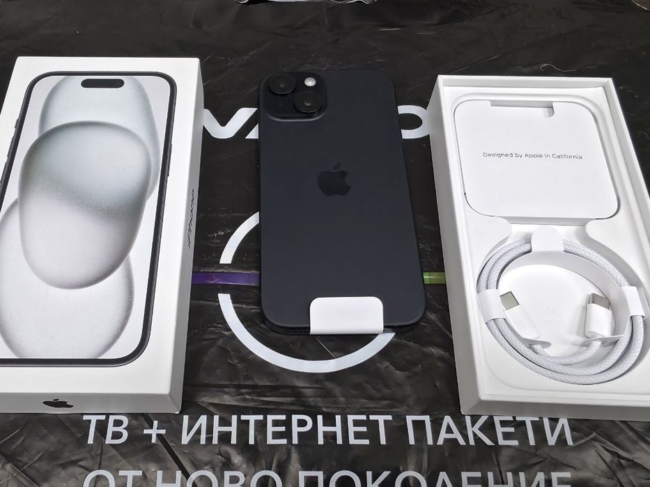 НЕАКТИВИРАН 128GB iPhone 15 Vivacom Гаранция 2028 Black / Черен