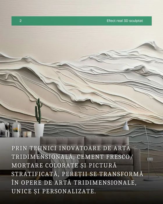 Pereți sculptați 3D, butaforie, arta murala,lumini, pictura, tencuiala