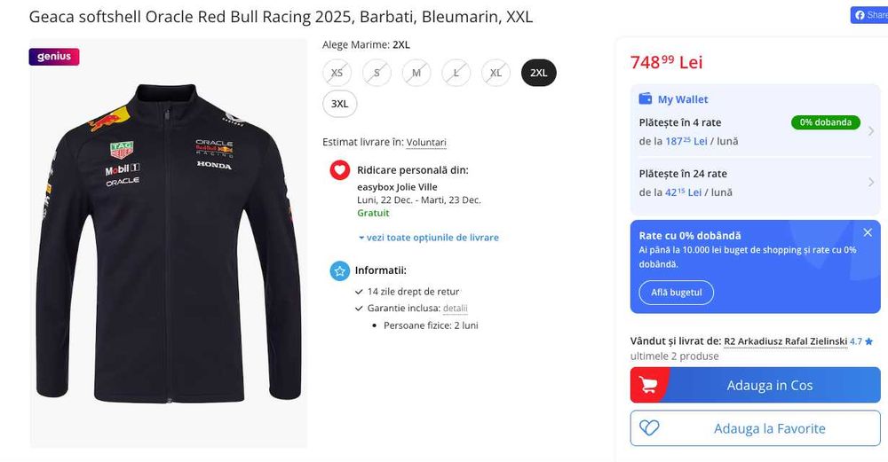 Geacă Softshell F1 Red Bull Racing Team - Castore - Mărimea M - Nouă