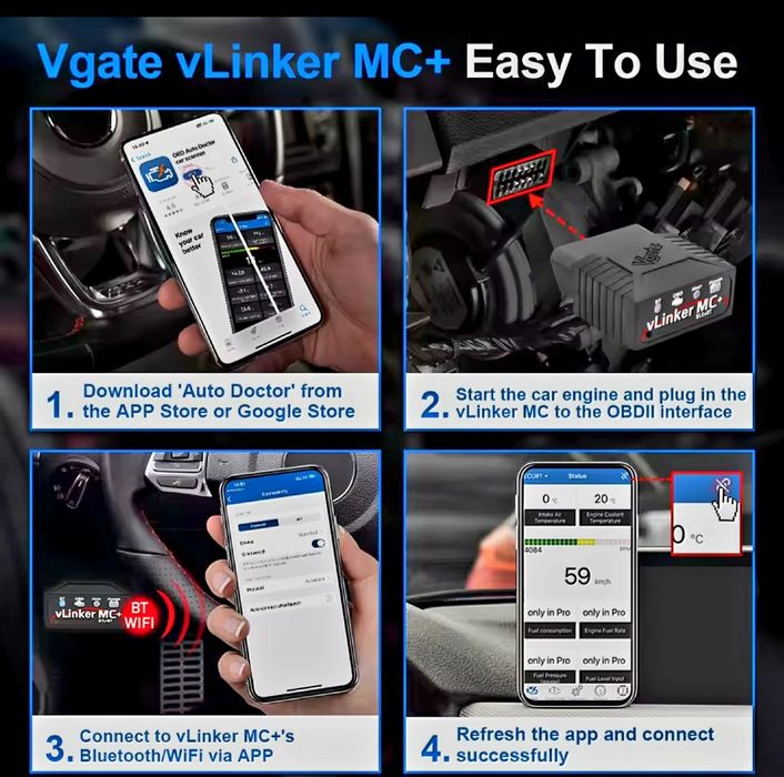 Vgate vLinker MC+ BtLE, професионален OBD2 интерфейс за iOS и Android
