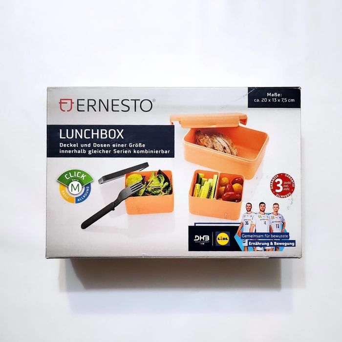 Caserola pentru pranz, cu 2 cutii detasabile si furculita pliabila NOU