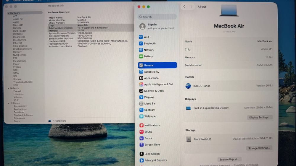MacBook Air 13" M5 Chip 10-CPU, 10-GPU, 16GB RAM, 1TB SSD В ГАРАНЦИЯ ДО 6.04.2027г.