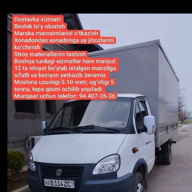 Yuk tashish xizmati gazel 5 metr