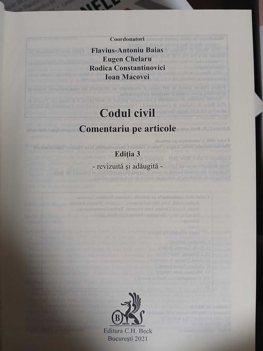 Codul Civil comentariu pe articole,Antoniu Baias, 2021, impecabila